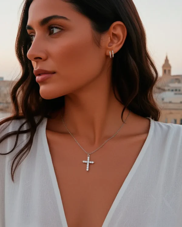 Silver cross necklace women stainless steel crystal Malta jewelry