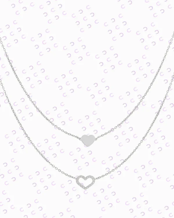 Silver double hearts chain necklace | waterproof, hypoallergenic stainless steel jewelry from Cutu Store Malta