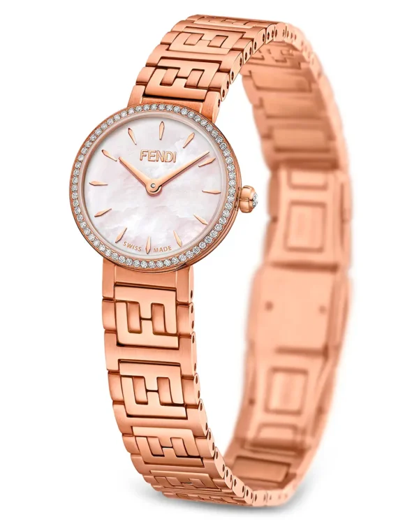 Fendi Forever Fendi diamond bracelet watch in rose gold angled full bracelet view
