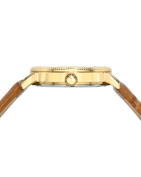 Porsamo Bleu Veritas 2 men's watch side profile with gold-tone case and brown leather strap