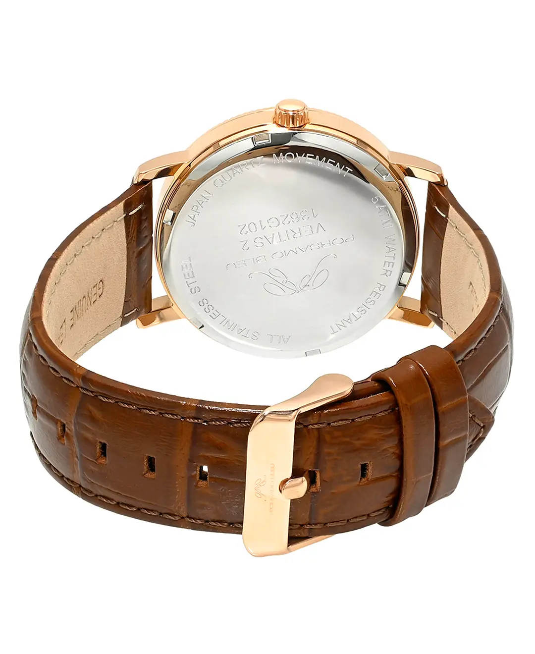Porsamo Bleu Veritas 2 men's watch back case and brown leather strap