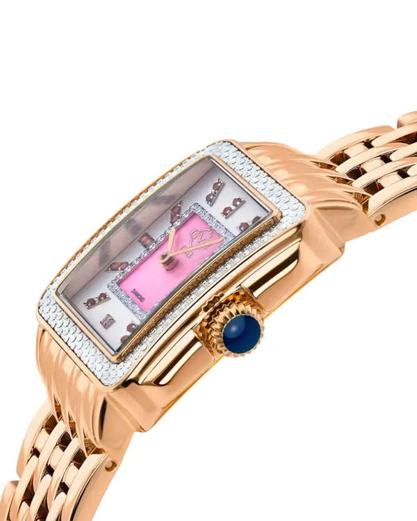 Gevril GV2 Padova rose gold-tone rectangle watch with diamond accents, pink dial detail and blue crown