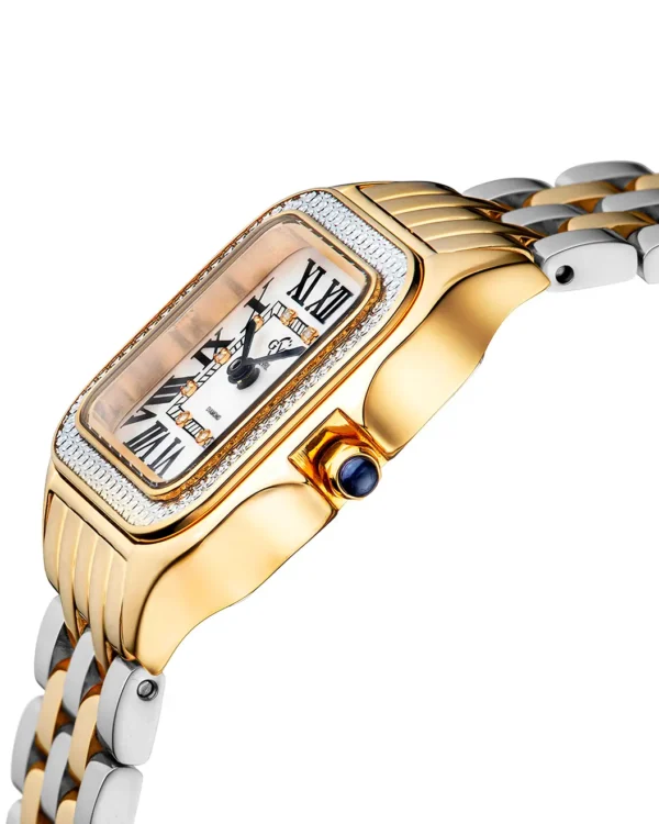 Gevril GV2 Milan two-tone diamond dial bracelet watch with rectangular case and blue crown