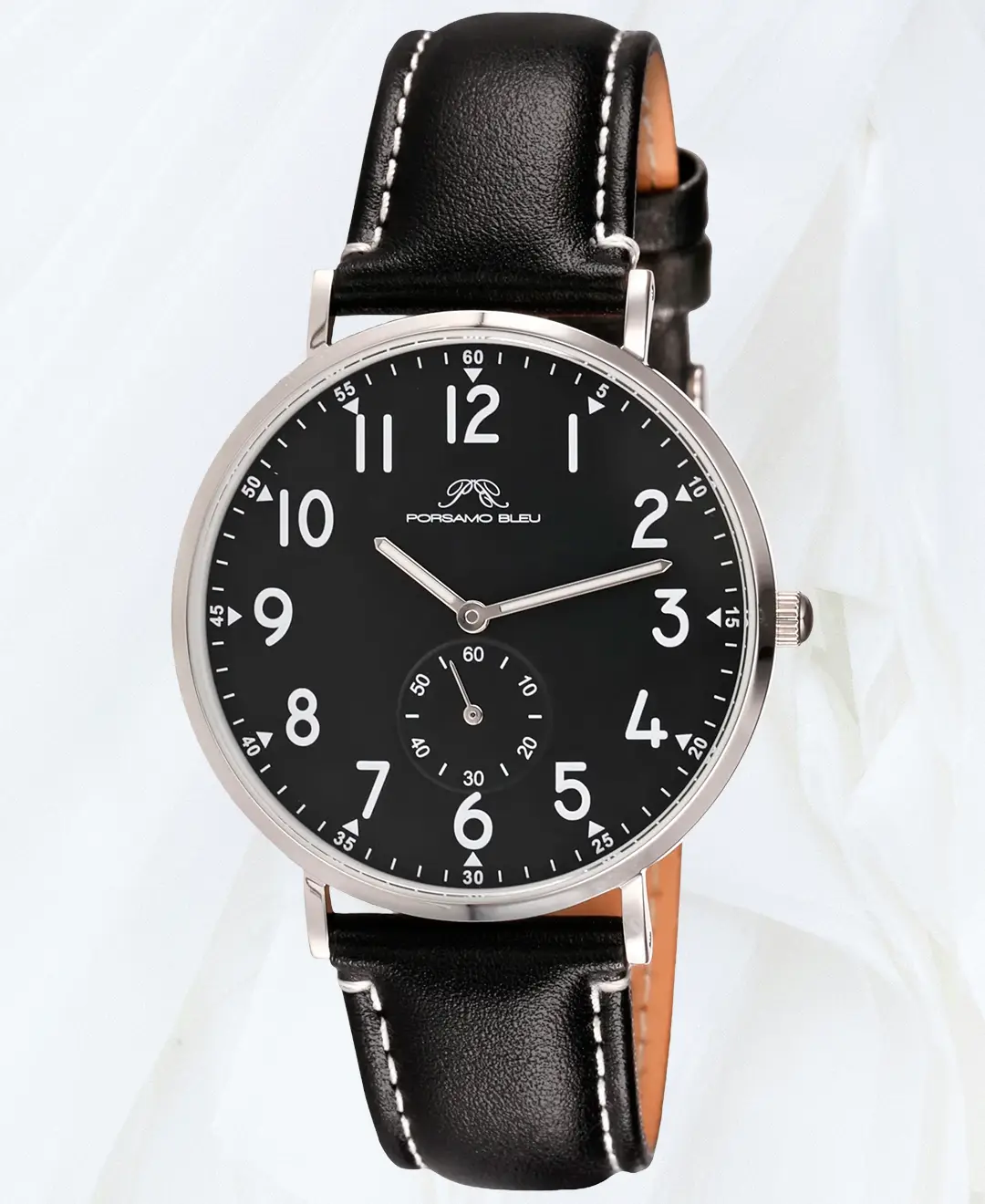 Porsamo Bleu Rowan men's watch with black dial and leather strap
