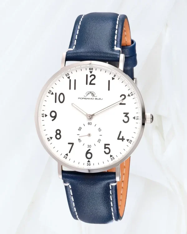 Porsamo Bleu Rowan white dial men's watch with blue leather strap