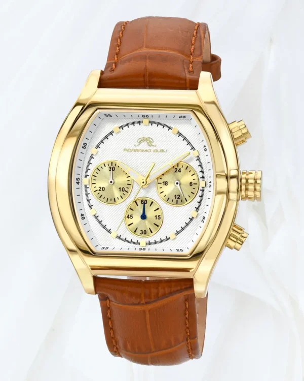 Porsamo Bleu Roman gold men’s chronograph watch with brown leather strap