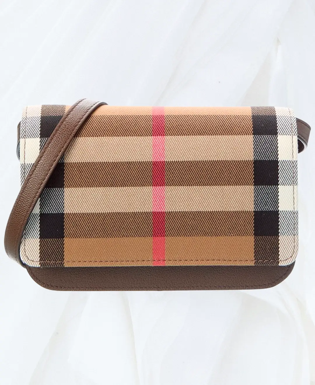 Burberry Madison check canvas leather bag detailed front