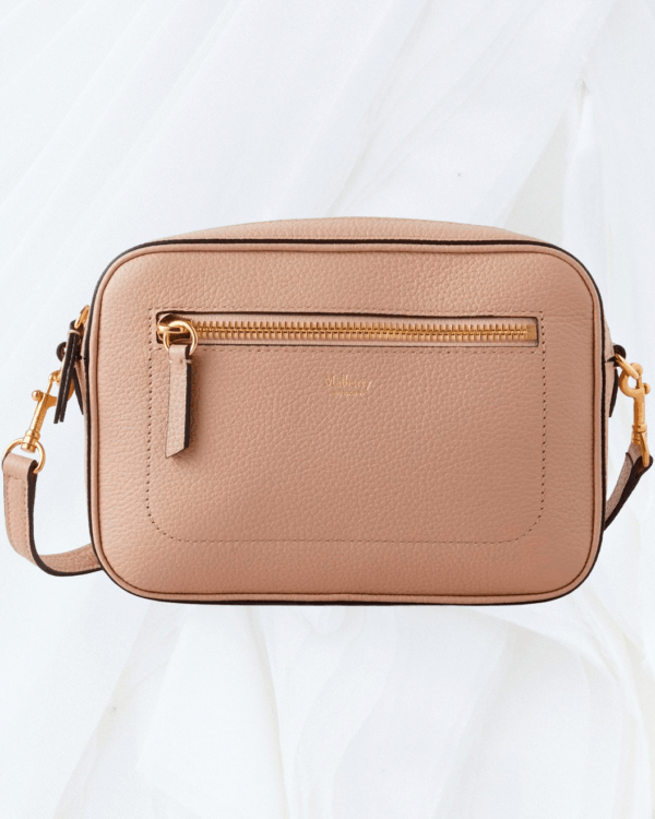 Close up front view of Mulberry rosewater camera bag