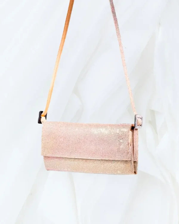 Close up of Benedetta Bruzziches Vittissima La Grande Bag golden crystal mesh