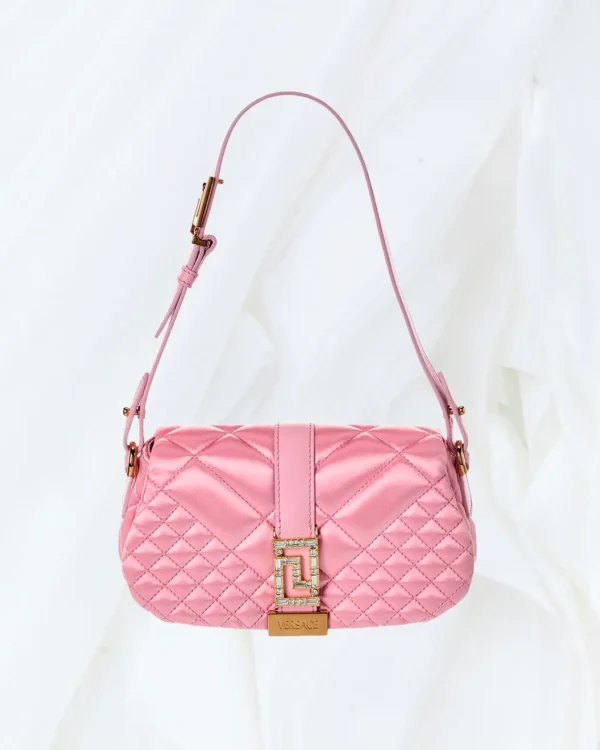 Versace Mini Shoulder Bag front view in pink quilted design