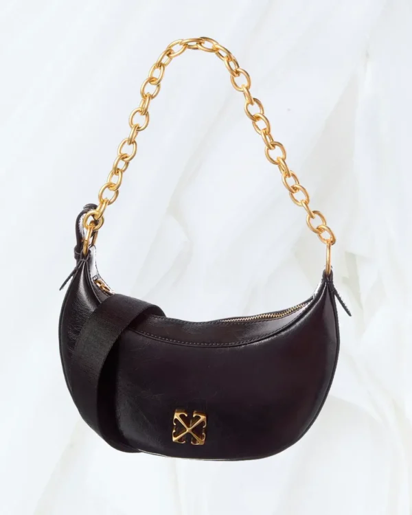 Off-White Hemisphere black leather hobo bag with gold-tone chain handle