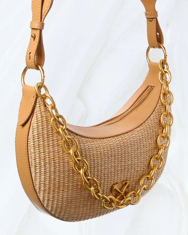 Off-White Hemisphere straw and leather shoulder bag angled detail