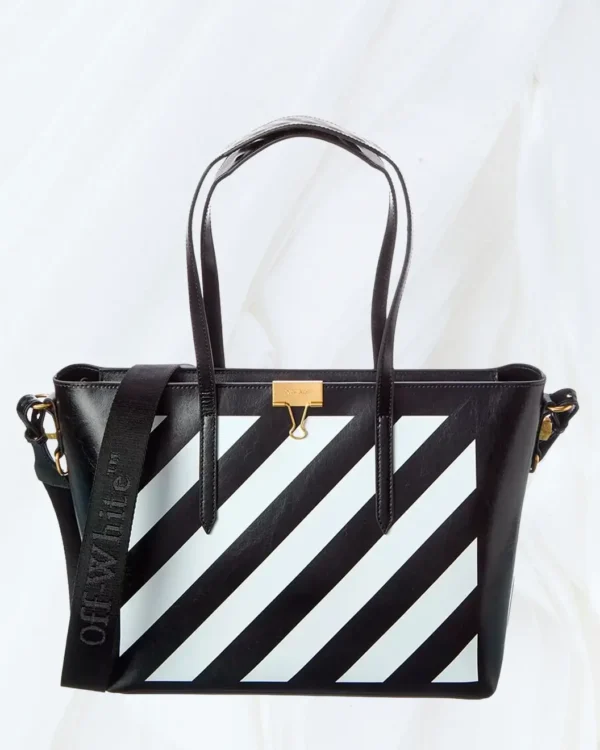 Off-White Diagonal black and white leather tote bag with gold-tone hardware