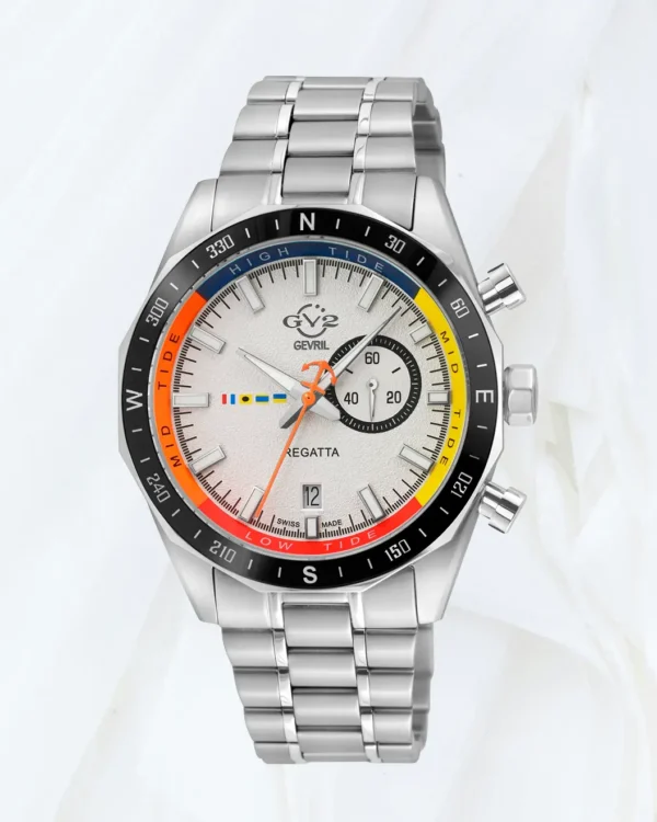 GV2 Regatta Swiss quartz silver watch with black ceramic bezel