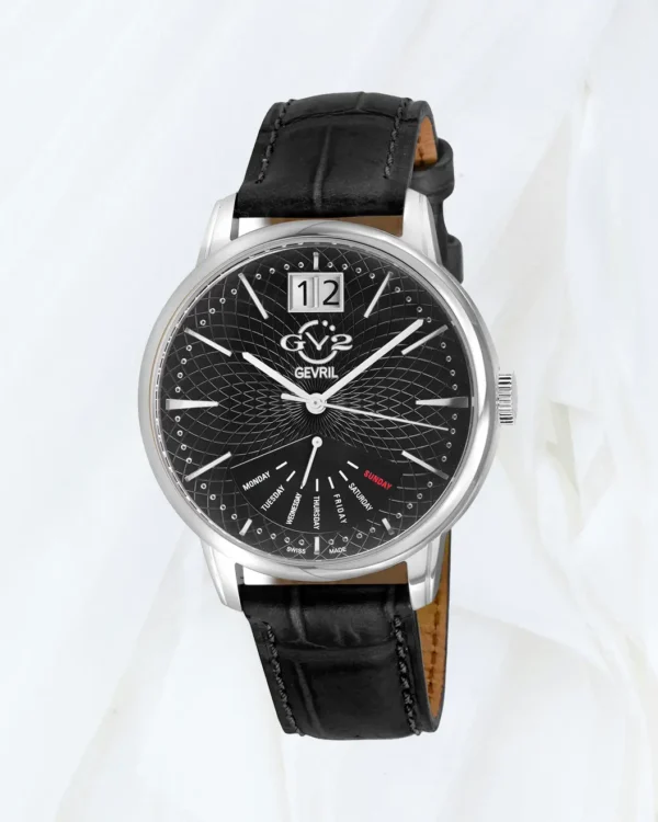 GV2 Rovescio black dial watch with large date window in Malta