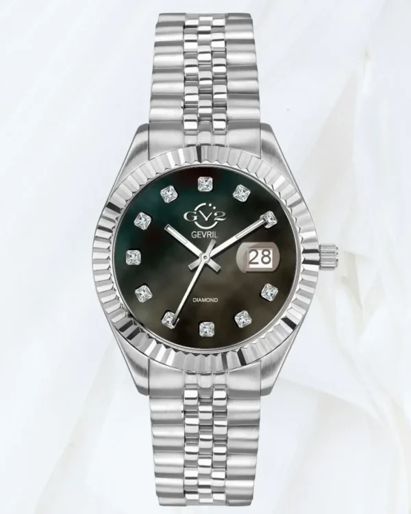 GV2 Naples women’s black diamond watch with silver stainless steel bracelet sold online in Malta