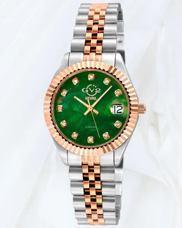 GV2 Naples women’s green diamond watch with two tone bracelet in Malta