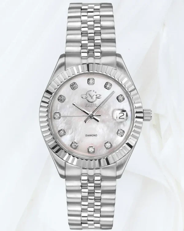 GV2 Naples women’s white diamond watch with silver stainless steel bracelet in Malta