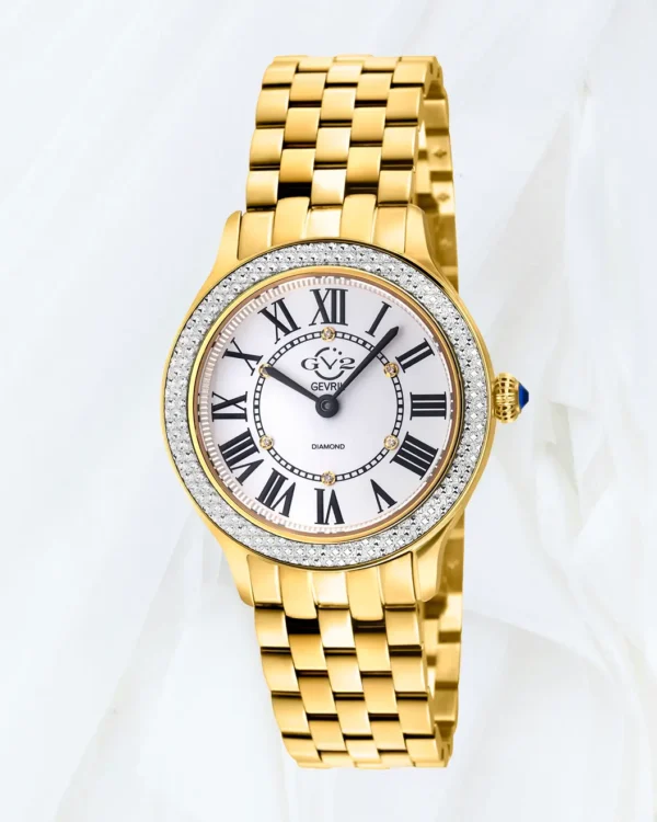GV2 Milan women’s gold watch with silver dial and crystal bezel in Malta