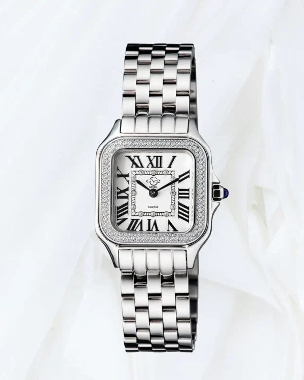 GV2 Milan women’s stainless steel diamond watch front view available in Malta