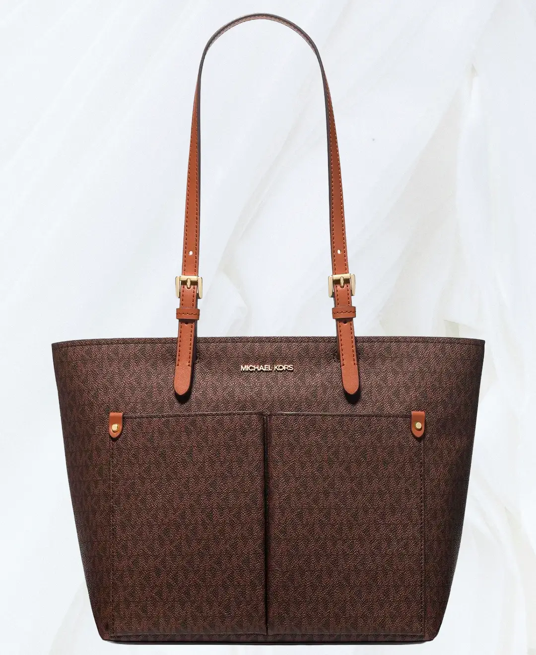 Michael Kors Jet Set Medium Logo Pocket Tote in brown front view