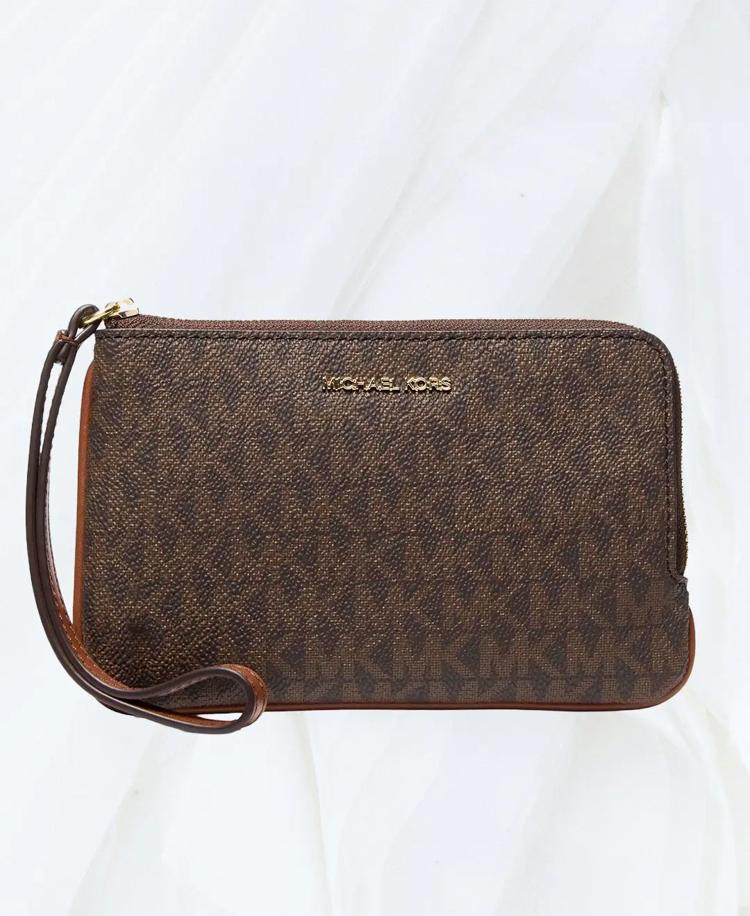 Michael Kors Jet Set Travel Small Signature Logo Wristlet in brown