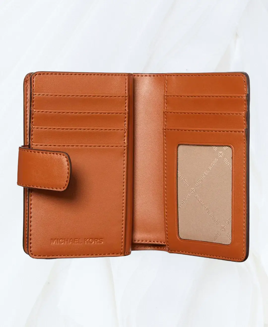 Michael Kors Medium Signature Logo Wallet in brown open interior view