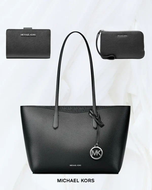 Michael Kors Arden & Jet Set 3-Piece Black Bundle with tote, wristlet and wallet