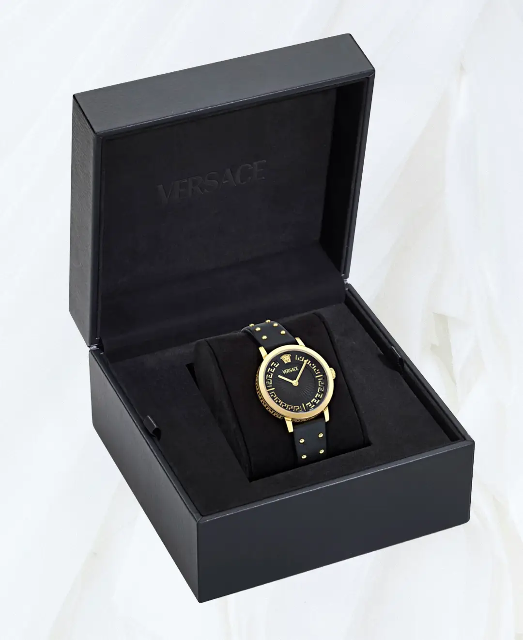 Versace presentation box for Greca Chrono black leather watch